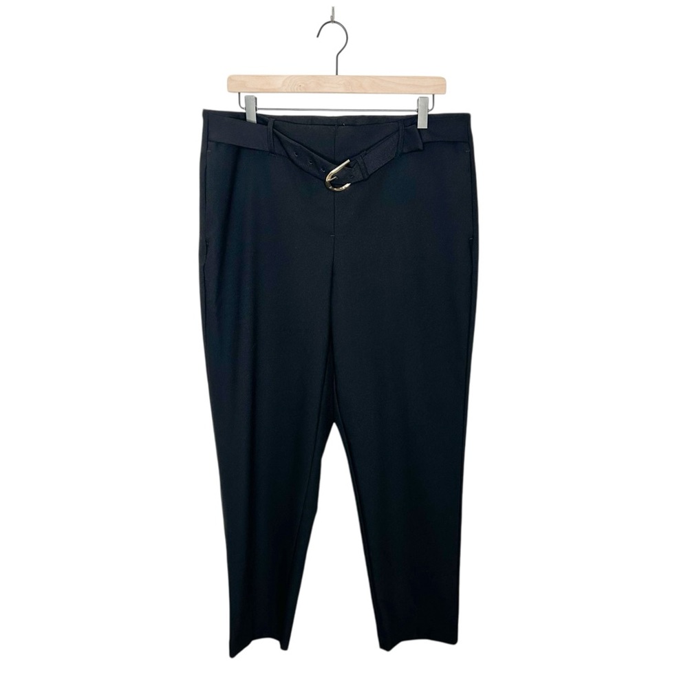 Rachel Zoe High Rise Contemporary Belted Straight Leg Trouser Pants Black 14